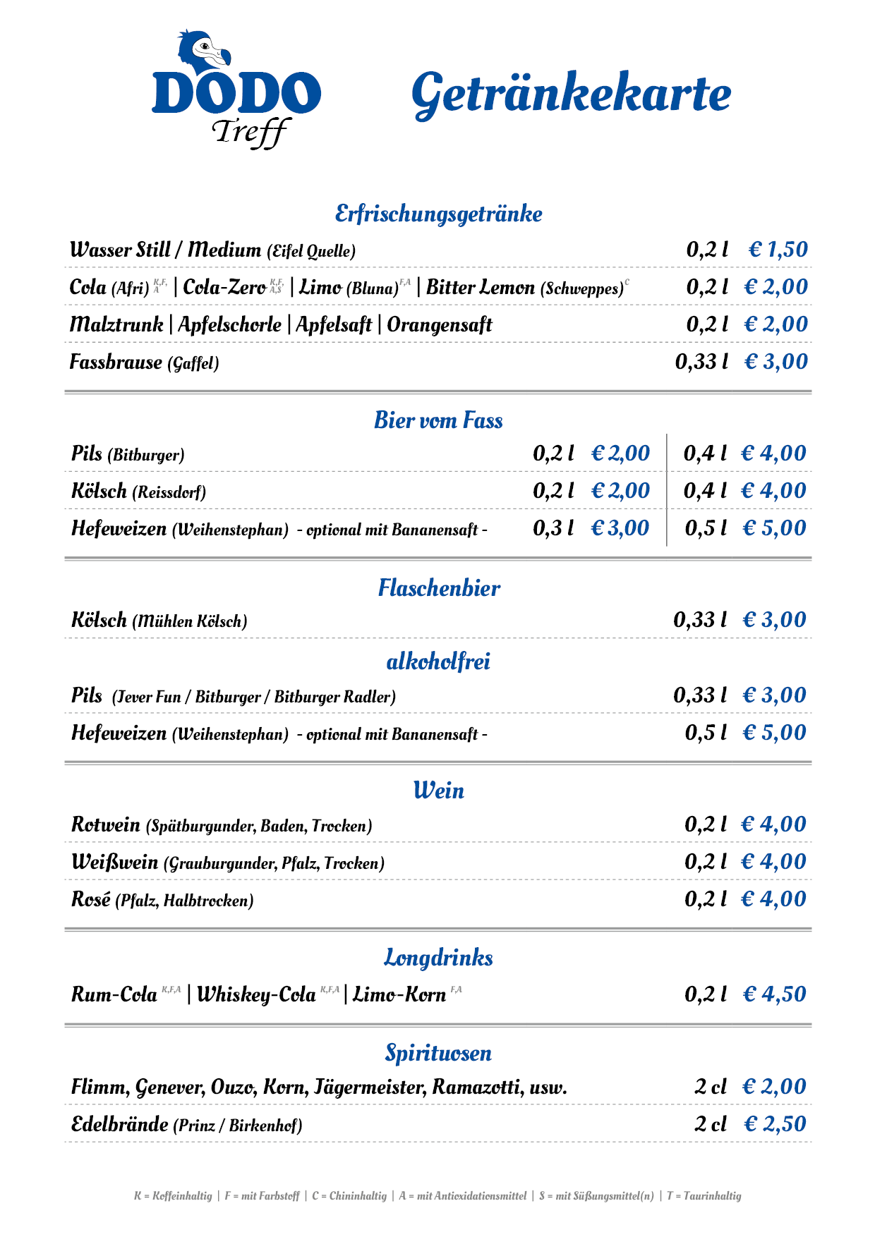 Getränkekarte DODO-Treff