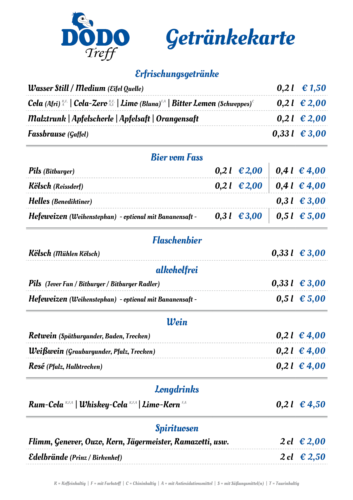 Getränkekarte DODO-Treff